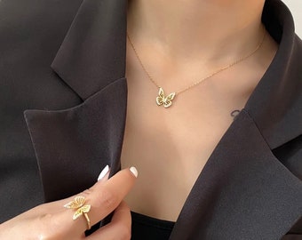 18K Gold Plated Butterfly Necklace: Sterling Silver Charm Pendant
