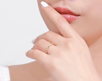 18K Gold Plated Twisted Ring: Sterling Silver Adjustable CZ Diamond Ring