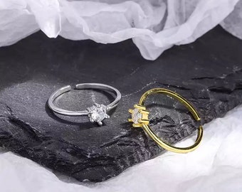 Minimalist Sterling Silver CZ Ring - Adjustable Open Ring