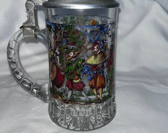 Vintage glass drinking cup, 0.75 liters with medieval motifs ветная