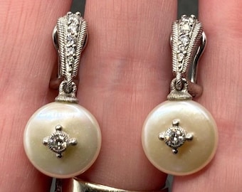 Vintage Judith Ripka sterling zilveren oorbellen met parel en kubische zirkonia (CZ)