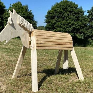 Wooden horse wool 100 cm seat height play horse vaulting horse garden horse cotton wood