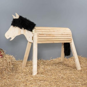 Houten paard Mia 100 cm zithoogte speelgoedpaard springpaard tuinpaard pluche manen bruin
