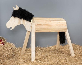 Wooden horse Mia 100 cm seat height toy horse vaulting horse garden horse plush mane brown