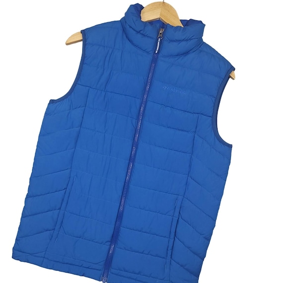 Columbia, Vintage Columbia Womens Full Zip Puffer Vest Jacket Large Mock Neck Hiking Blue