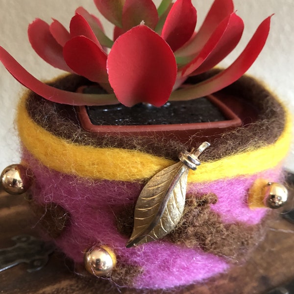 Planter, Succulent, Fall, Leaves, Needle Felted Planter, 3", Trinket Bowl, Catch All, Wool Bowl, Needle Felting, Up