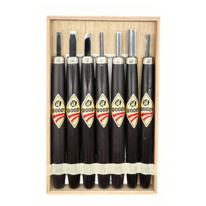 Michihamono WOODY Japanese Wood Carving Knives, 7 piece Chisel & Gouge set