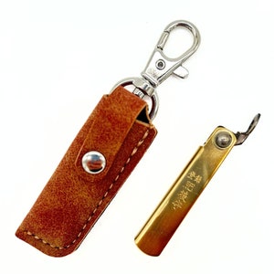 Higonokami MAME Tiny Folding Knife, SK Steel 55mm with Brown Case made in Japan