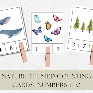 Nature Themed Montessori Counting Cards, Preschool Counting Activity Numbers 1-10, Count and Clip Cards, Learn to Count, Clothespin Counting