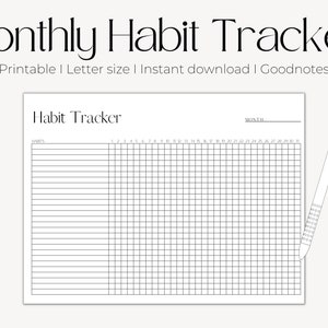 Monthly Habit Tracker Printable Landscape, Habit Tracker, Routine Tracker, 30 Day Habit Challenge, Letter,  Instant Download goodnotes