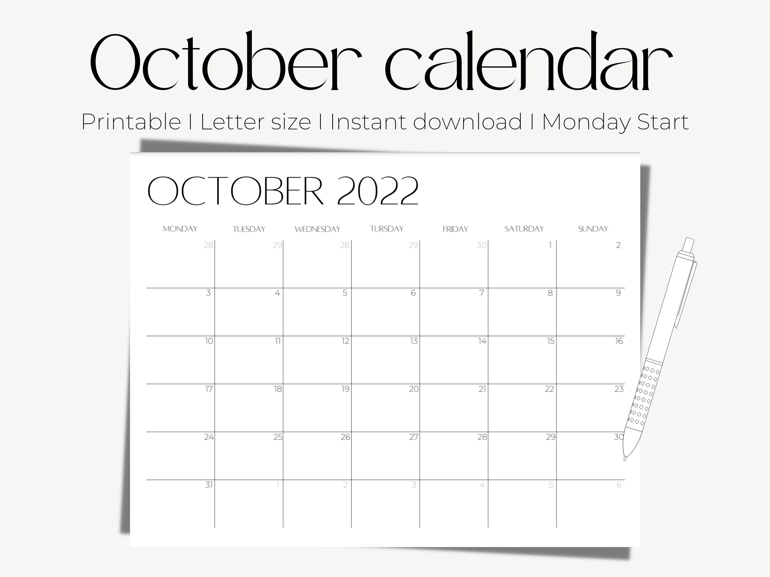 Monthly Calendar October 2022