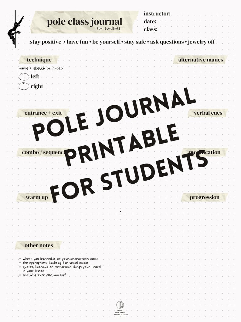 Pole Journal Printable For Pole Students Pole Dance Pole Etsy Canada