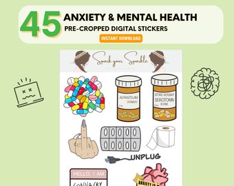 ANXIETY Digital Stickers, Mental Health GoodNotes Stickers for Digital Planner (Pre-cropped_PNG & GoodNotes_Files)
