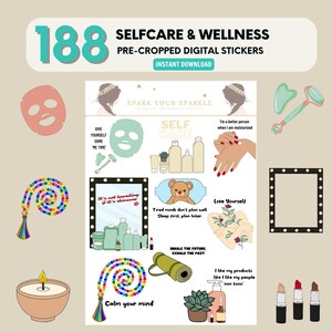 SELF CARE and WELLNESS Digital Stickers, GoodNotes Stickers for Digital Planner (Pre-cropped_PNG & GoodNotes_Files)