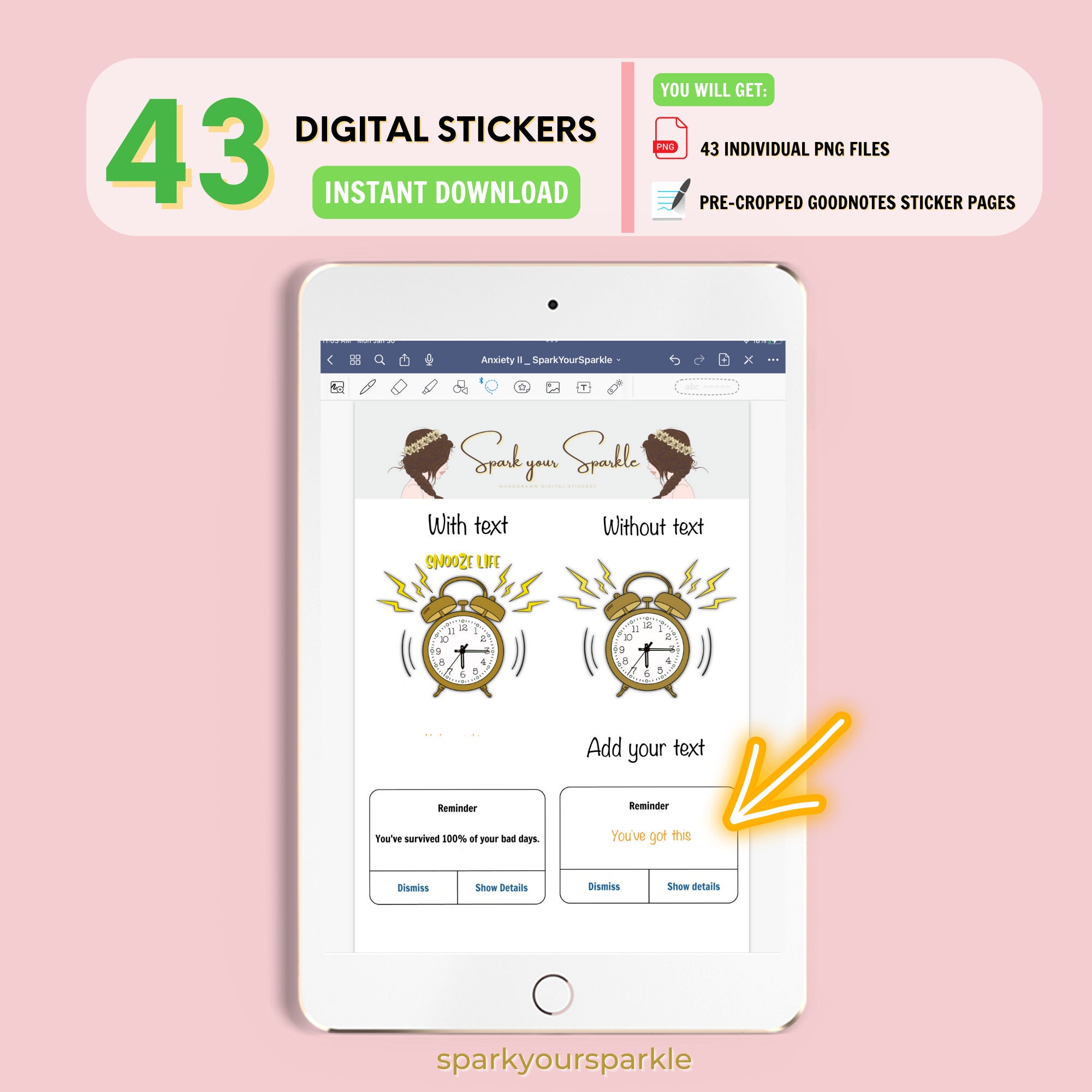 ANXIETY II Digital Stickers, Mental Health Goodnotes Stickers for ...