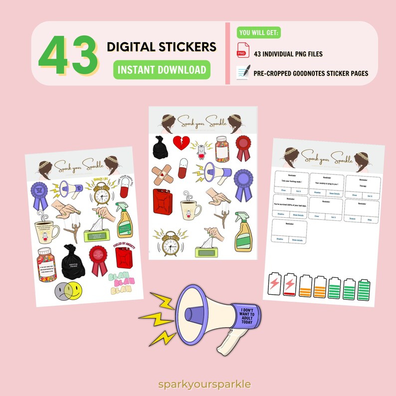 ANXIETY II Digital Stickers Mental Health Goodnotes Stickers - Etsy