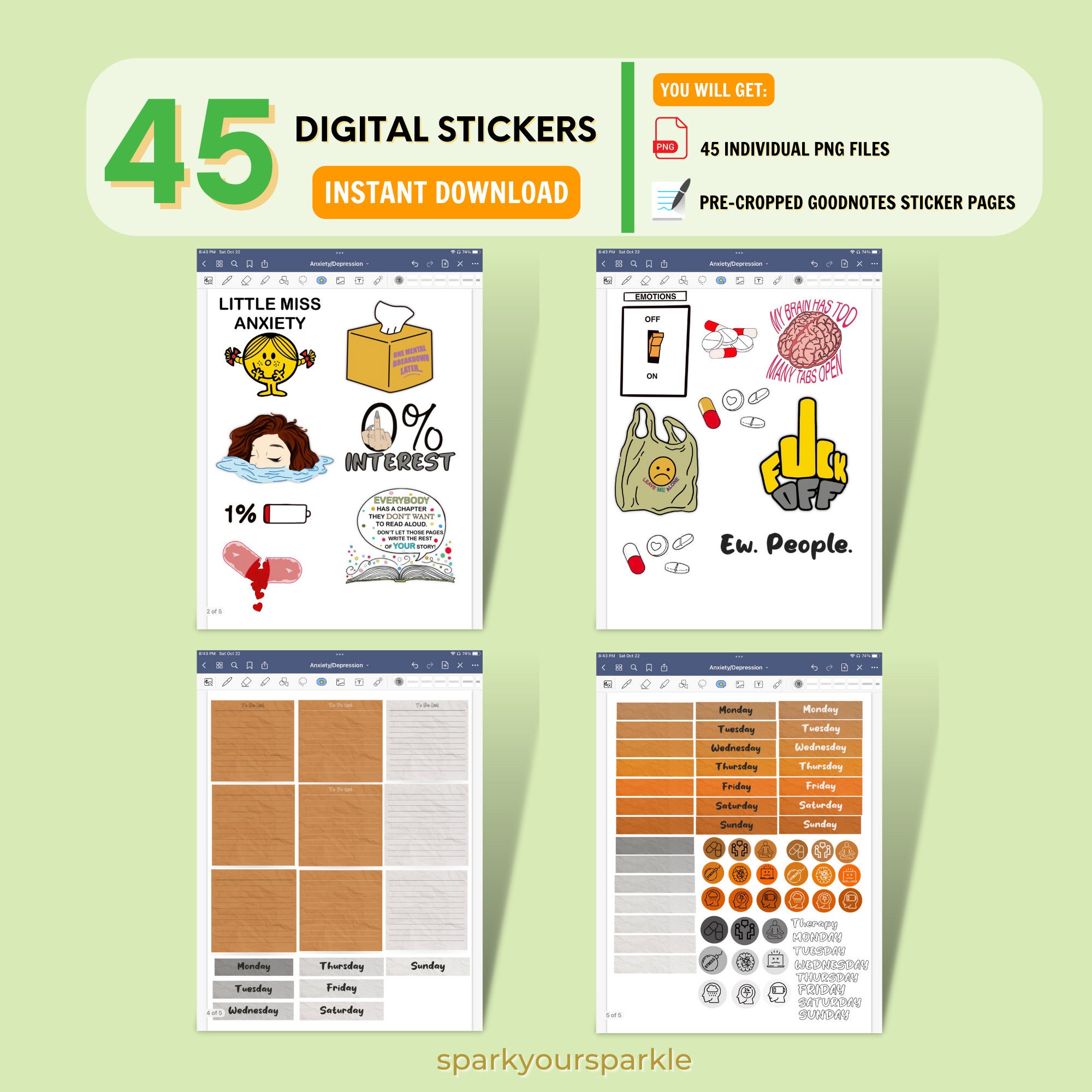 ANXIETY Digital Stickers, Mental Health Goodnotes Stickers for Digital ...
