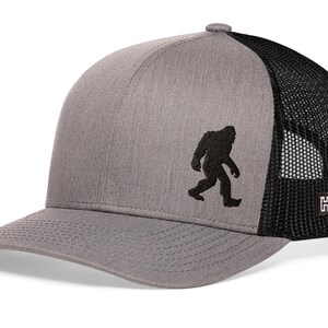 HAKA Sasquatch Hat, Bigfoot Embroidered Trucker Hat, Outdoor Hat for Men & Women, Adjustable Baseball Cap, Snapback, Golf Hat Grey/Black