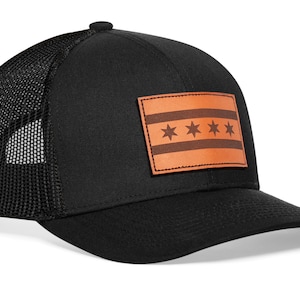 HAKA Chicago Flag Hat – Chicago Trucker Hat for Men & Women, Adjustable Baseball Cap, Mesh Snapback, Outdoor Golf Hat -Black (Leather Patch)