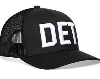 HAKA Detroit Hat – DET Trucker Hat for Men & Women, Adjustable Baseball Cap, Mesh Snapback, Outdoor Golf Hat, Dir Emb - Black