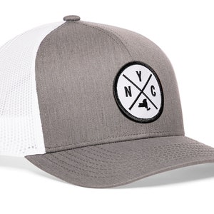 HAKA NYC City Trucker Hat, White Patch New York Hat for Men & Women, Adjustable Baseball Hat, Mesh Snapback, Sturdy Golf Hat -Grey and White