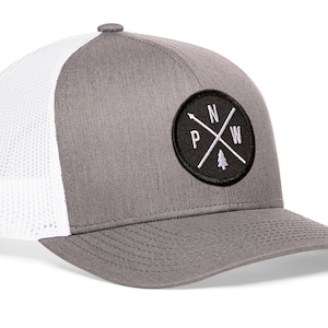PNW Hat – Pacific Northwest Trucker Mesh Snapback Baseball Cap (Gray/White)