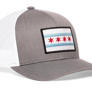 HAKA Chicago Flag Hat – Chicago Trucker Hat for Men & Women, Adjustable Baseball Cap, Mesh Snapback, Outdoor Golf Hat - Gray and White