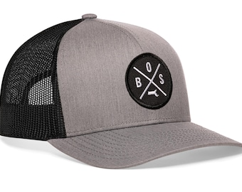 HAKA Boston Hat – BOS Trucker Hat for Men & Women, Adjustable Baseball Cap, Mesh Snapback, Outdoor Golf Hat - Gray and Black