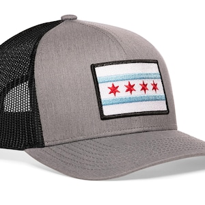 HAKA Chicago Flag Hat – Chicago Trucker Hat for Men & Women, Adjustable Baseball Cap, Mesh Snapback, Outdoor Golf Hat - Gray and Black