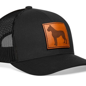 HAKA Boxer Dog Leather Trucker Hat, Boxer Hat for Men & Women, Adjustable Baseball Cap, Mesh Snapback, Shiba Hat - Black