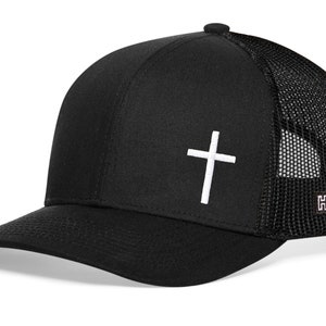 HAKA Embroidered Cross Trucker Hat for Men & Women, Black Baseball Cap, Mesh Snapback, Christian Jesus Cross Hat Black