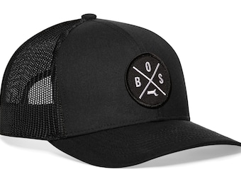 HAKA Boston Hat – BOS Trucker Hat for Men & Women, Adjustable Baseball Cap, Mesh Snapback, Outdoor Golf Hat - Black
