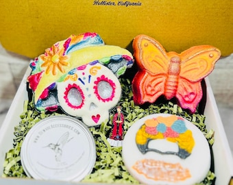 Frida Bath Set Frida Soap Bath Bombs Succulent Lotion Bar and Keepsake Pin Frida Lover Gift Viva La Frida Mexican Theme Birthday Gift Favor