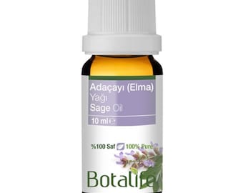 May include: A 10 ml bottle of sage oil with a green label that says "Adaçayı (Elma) Yağı Sage Oil" and a green leaf design. The bottle is labeled as 100% pure and 100% safe. The bottle is made by Botalife.