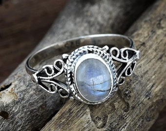 Rainbow Moonstone Ring, Twisted Ring, Moonstone Ring, Boho Silver Ring, Dainty Ring, Ring For Women, White Moonstone, Promise Day Gift