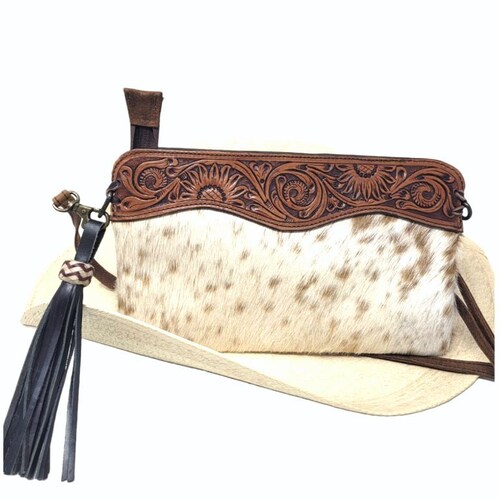 Custom Branded Cowhide Tooled Leather Round Crossbody Purse Etsy