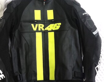 Men Motorbike VR46 Leather Racing Jacket Black Available All Size