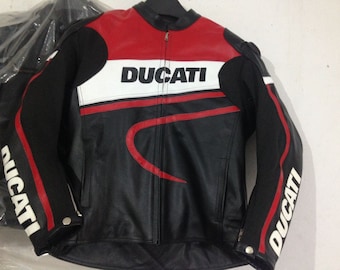 Men Ducati Motorbike Leather Racing Jacket Red & Black Available All Sizes