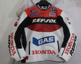 Men HONDA Motorbike Racing Leather Jacket Red & White Available All Sizes