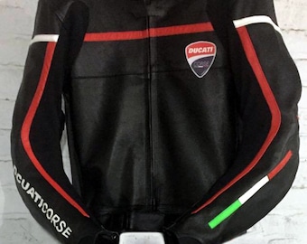 Men Ducati Motorbike Racing Leather Jacket Color Black Available All Sizes