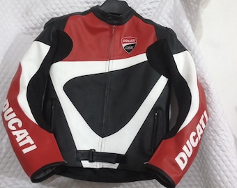 Motorbike Men Racing Leather Jacket Red & White Available All Sizes Small to 3XL