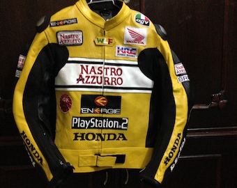 Men Honda Motorbike  Leather Racing Jacket Yellow & White Available All Sizes Small to 3XL