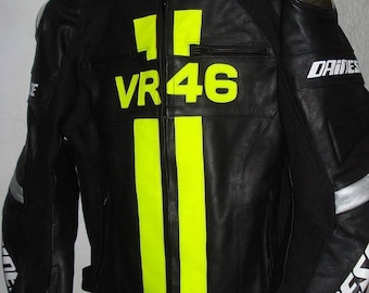 Men Motorbike VR46 Leather Racing Jacket Black Available all size Small to 3XL