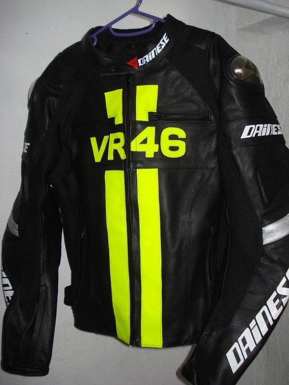 Men Motorbike VR46 Leather Racing Jacket Black Available All Size