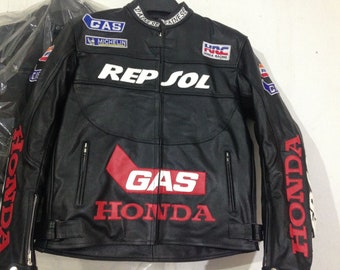 Men HONDA Motorbike Racing Leather Jacket Black Available All Sizes