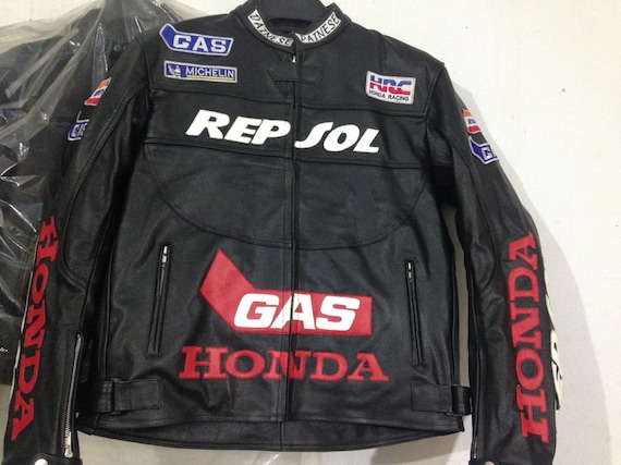 Men HONDA Motorbike Racing Leather Jacket Black Available All