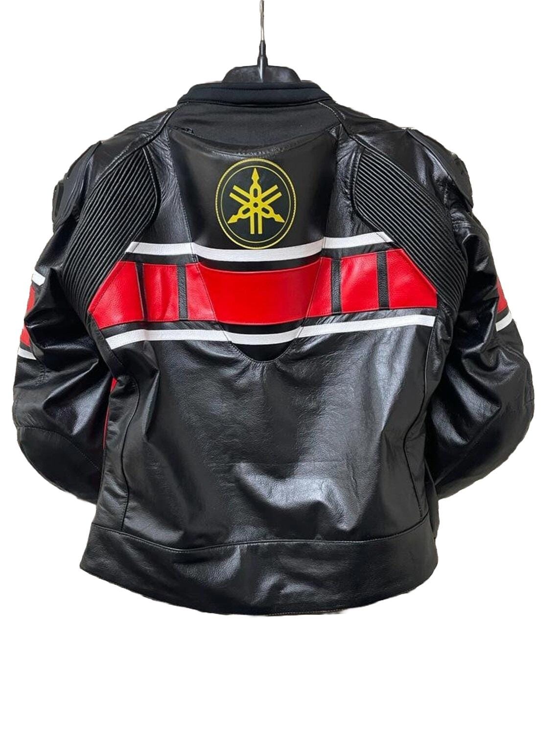 YAMAHA Men Motorbike Leather Racing Jacket Red & Black Available