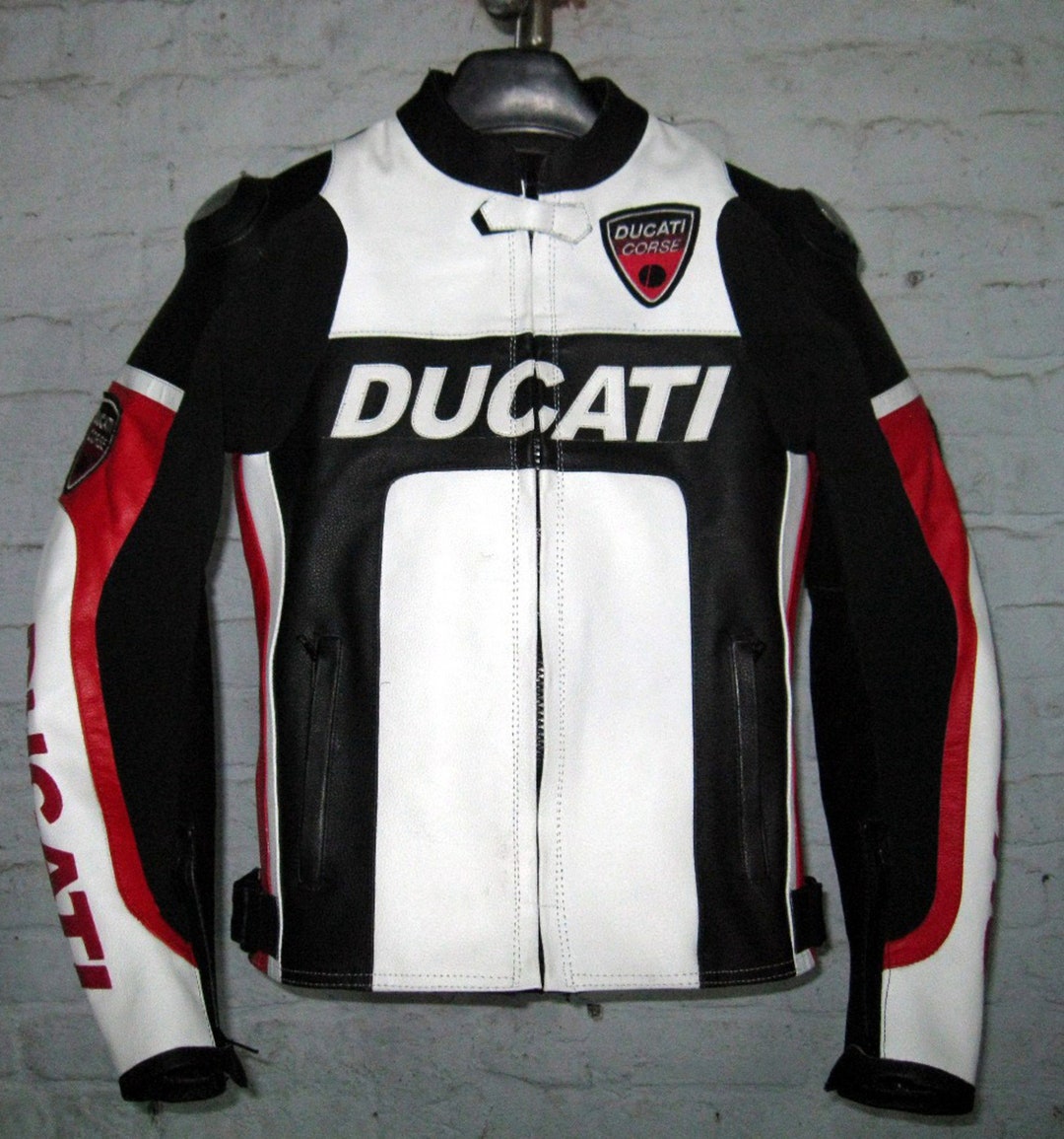Men Ducati Motorbike Leather Racing Jacket Black & White Available