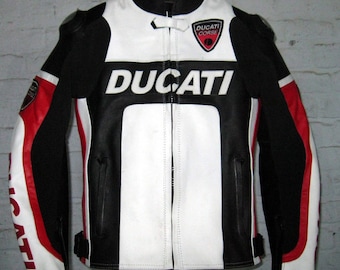 Men Ducati Motorbike Leather Racing Jacket Black & White Available Size XS to 3XL