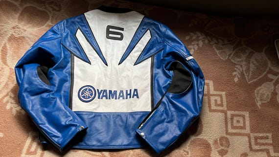 YAMAHA Men Motorbike Racing Leather Jacket Blue & White Available